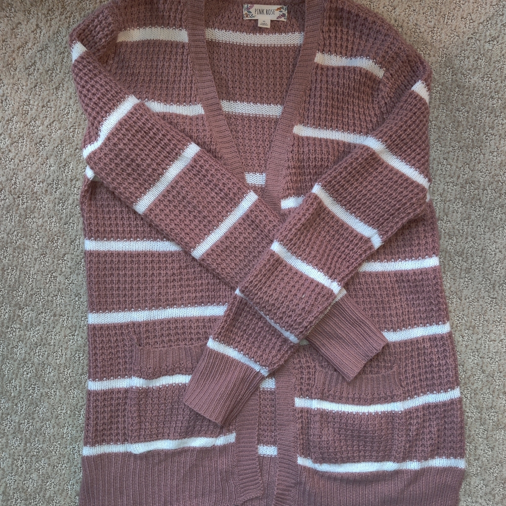 Pink Rose Women's Mauve and White Striped Cardigan